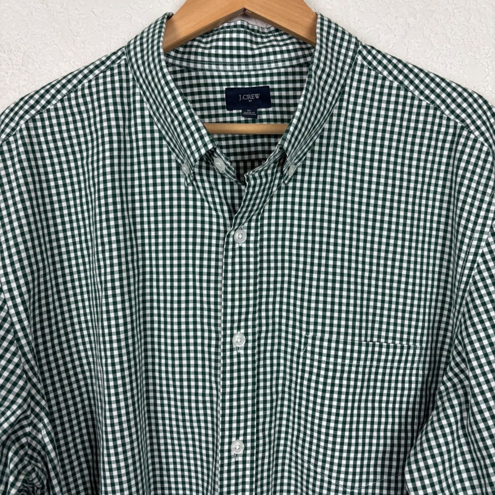 J.Crew Men's Button‎ Up Shirt SZ Large Green White Gingham 100% Cotton Classic